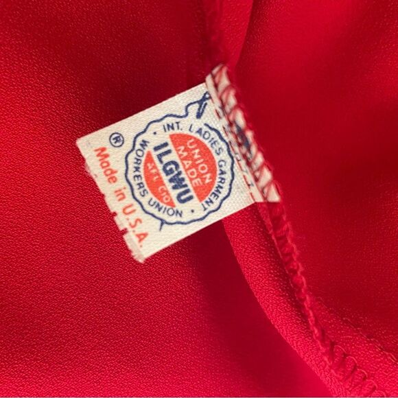 Vintage Amy Adams USA Union Made Red Long Sleeve Shoulder Bow Holiday Dress - Picture 7 of 7